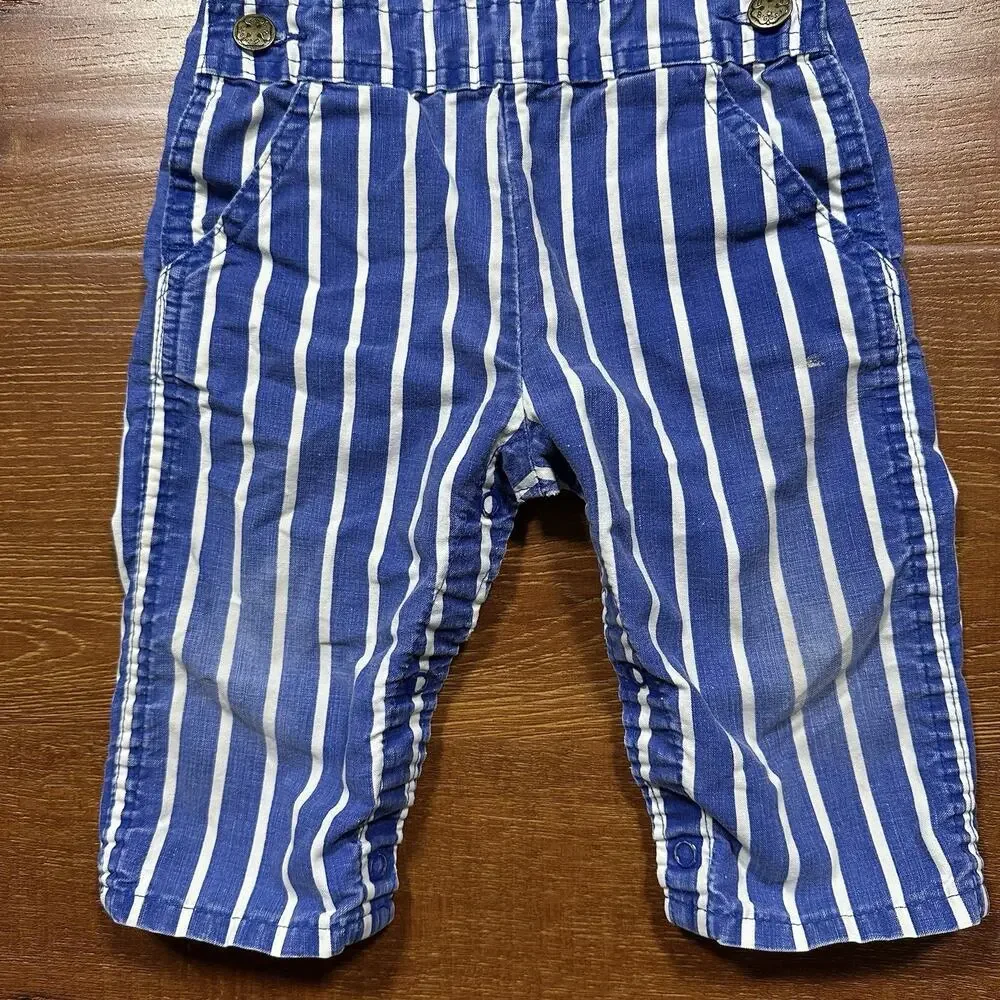 Vintage OshKosh B'Gosh Overalls Baby 12M Blue Stripe USA Made Snaps Railroad VTG
